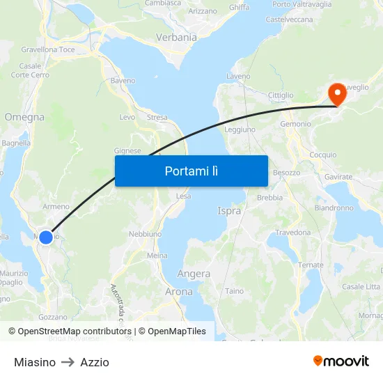 Miasino to Azzio map