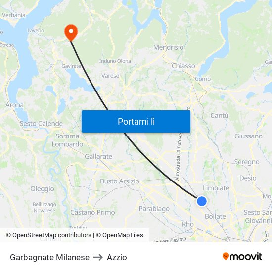 Garbagnate Milanese to Azzio map
