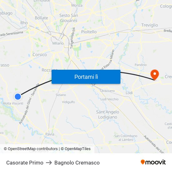 Casorate Primo to Bagnolo Cremasco map
