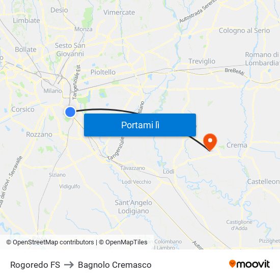 Rogoredo FS to Bagnolo Cremasco map