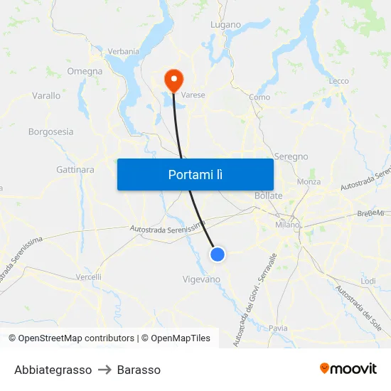 Abbiategrasso to Barasso map