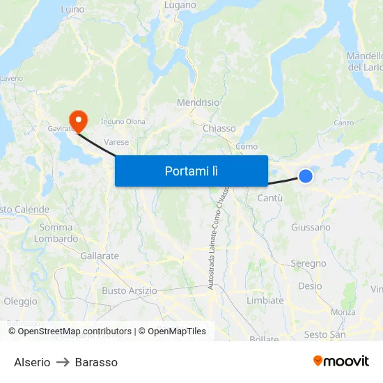 Alserio to Barasso map