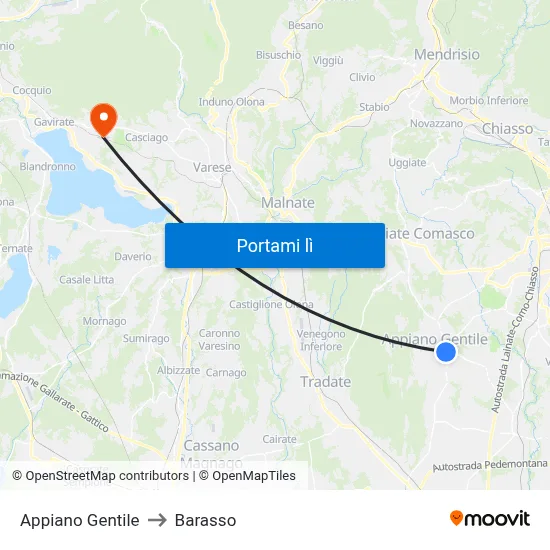 Appiano Gentile to Barasso map