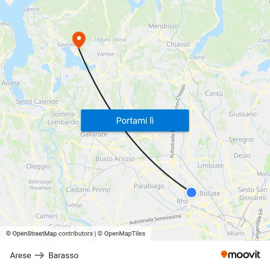 Arese to Barasso map