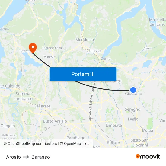 Arosio to Barasso map