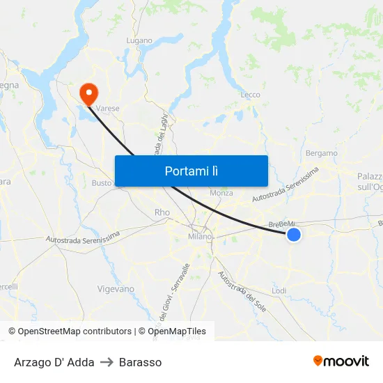 Arzago D' Adda to Barasso map