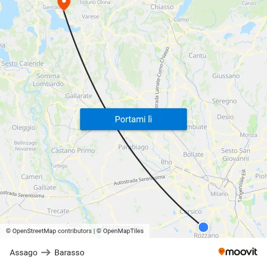 Assago to Barasso map