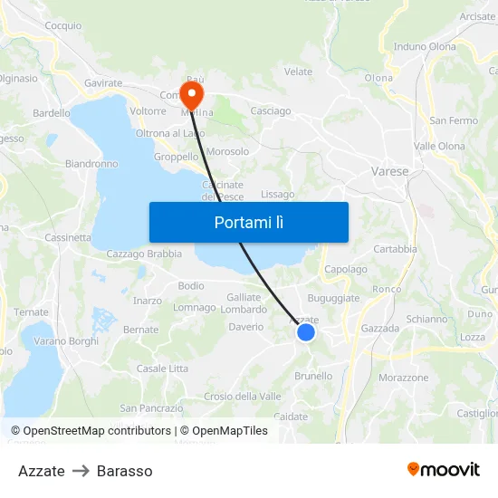 Azzate to Barasso map