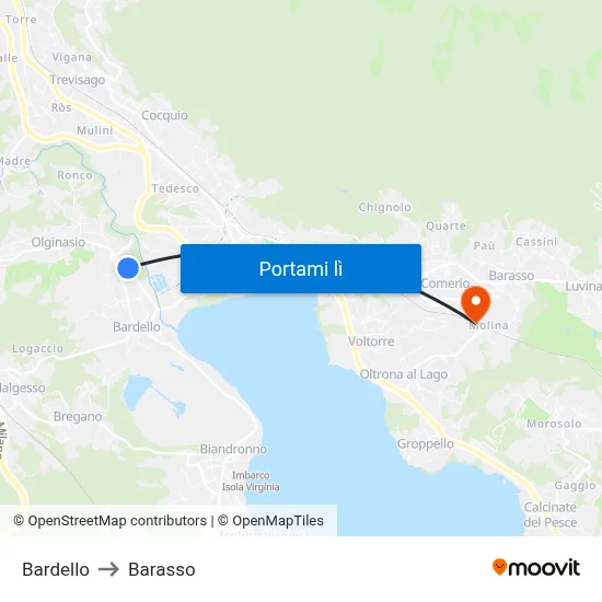 Bardello to Barasso map