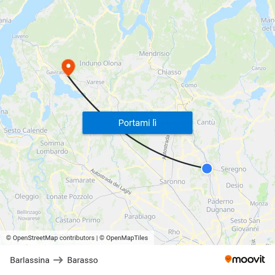 Barlassina to Barasso map