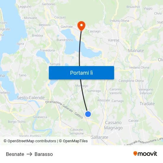 Besnate to Barasso map