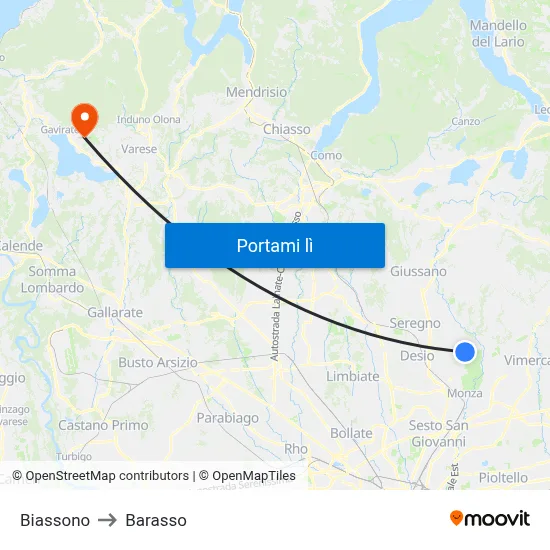 Biassono to Barasso map