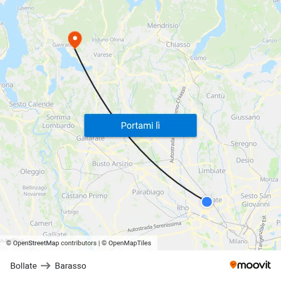 Bollate to Barasso map