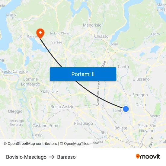 Bovisio-Masciago to Barasso map