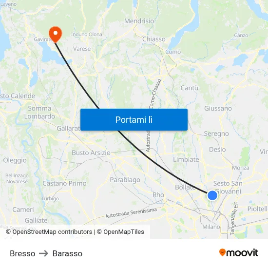Bresso to Barasso map