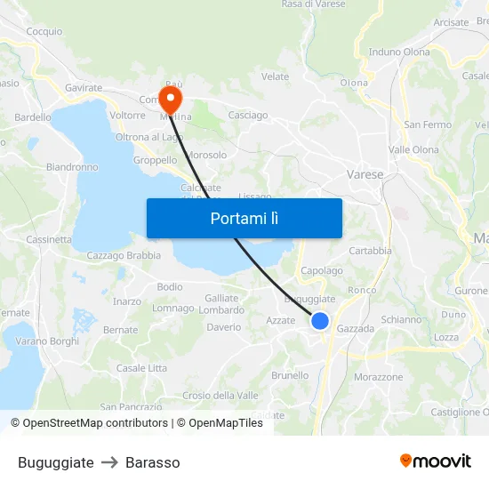 Buguggiate to Barasso map