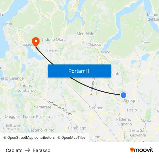 Cabiate to Barasso map