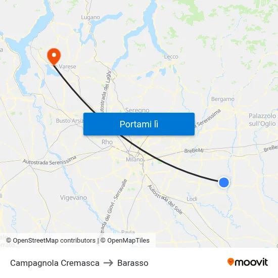Campagnola Cremasca to Barasso map