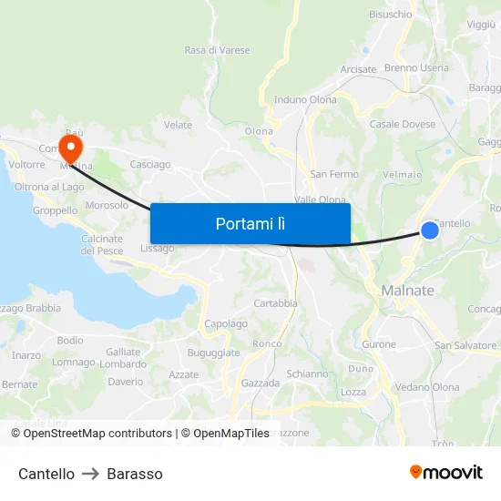 Cantello to Barasso map