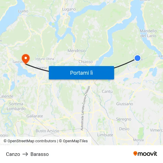 Canzo to Barasso map