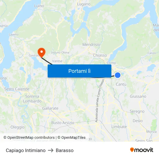 Capiago Intimiano to Barasso map