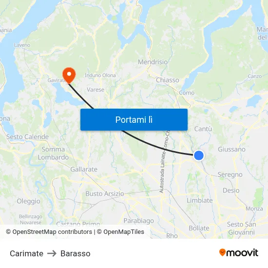Carimate to Barasso map