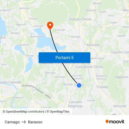 Carnago to Barasso map