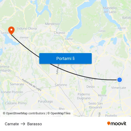 Carnate to Barasso map