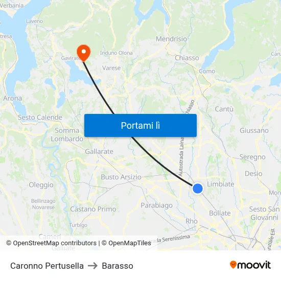 Caronno Pertusella to Barasso map