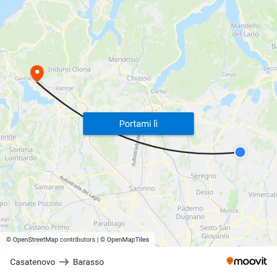 Casatenovo to Barasso map