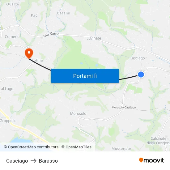 Casciago to Barasso map