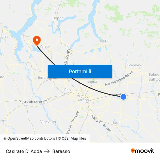 Casirate D' Adda to Barasso map