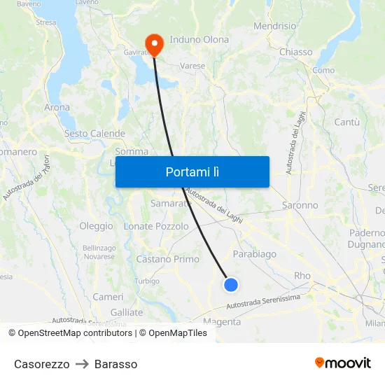 Casorezzo to Barasso map