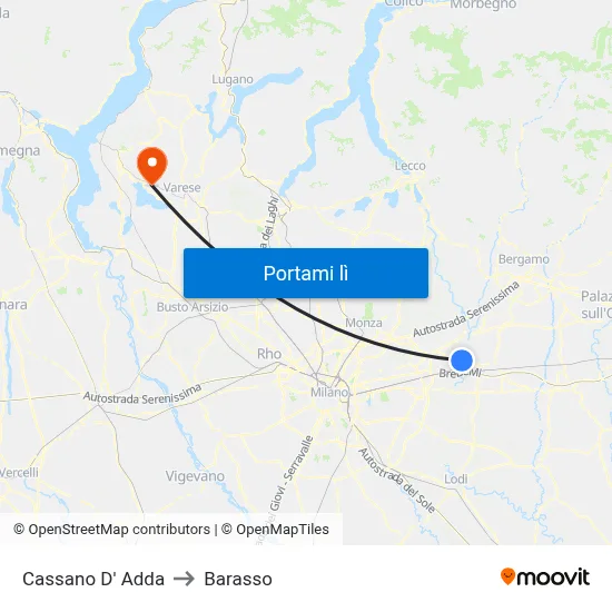Cassano D' Adda to Barasso map