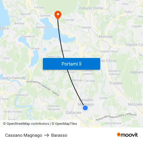 Cassano Magnago to Barasso map