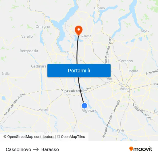 Cassolnovo to Barasso map