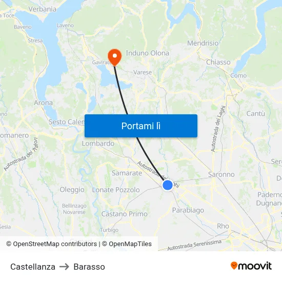 Castellanza to Barasso map