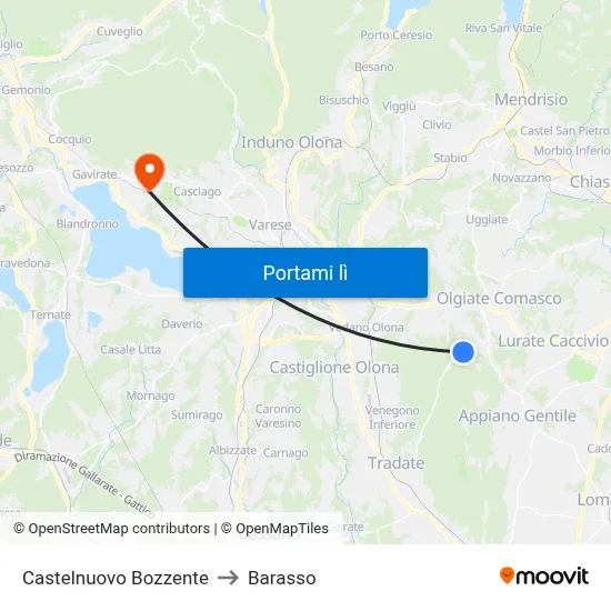 Castelnuovo Bozzente to Barasso map