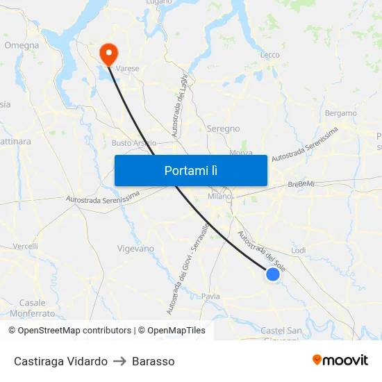 Castiraga Vidardo to Barasso map