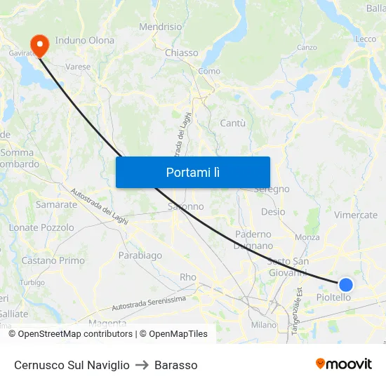 Cernusco Sul Naviglio to Barasso map