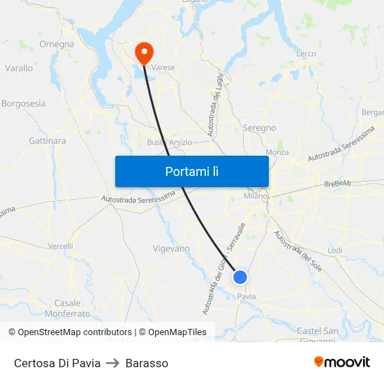 Certosa Di Pavia to Barasso map