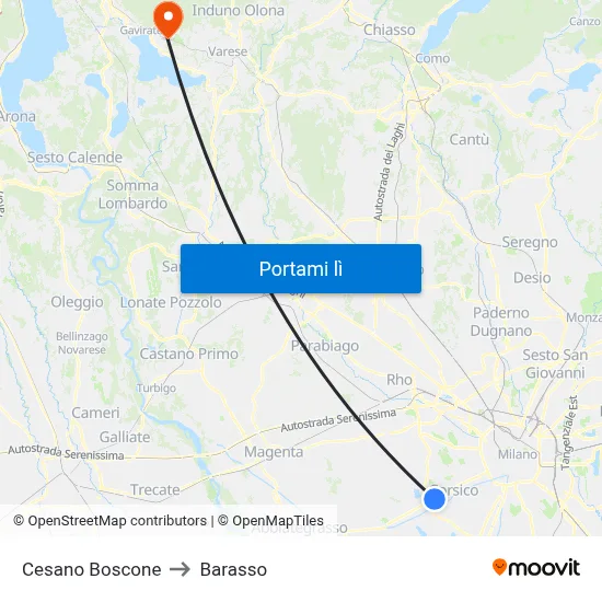 Cesano Boscone to Barasso map