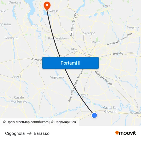 Cigognola to Barasso map