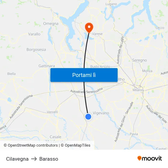 Cilavegna to Barasso map
