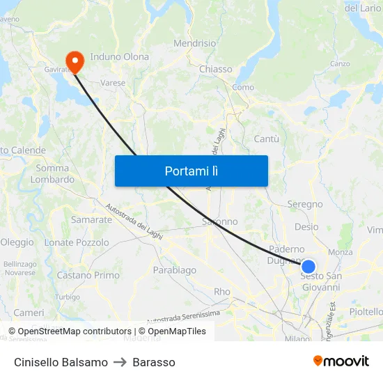 Cinisello Balsamo to Barasso map
