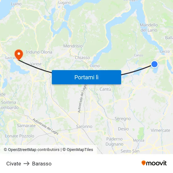 Civate to Barasso map