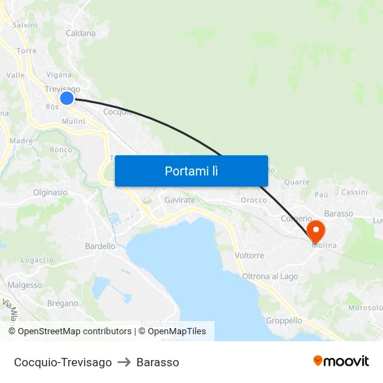 Cocquio-Trevisago to Barasso map