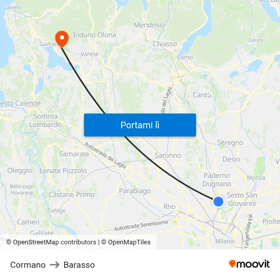 Cormano to Barasso map