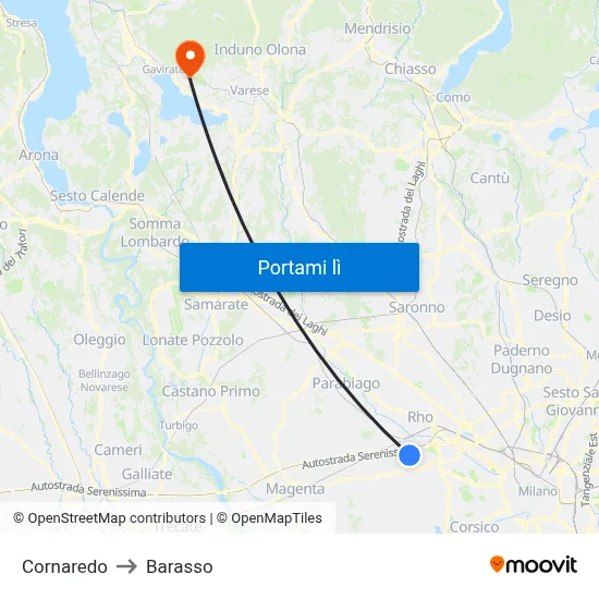 Cornaredo to Barasso map