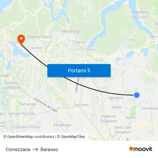 Correzzana to Barasso map